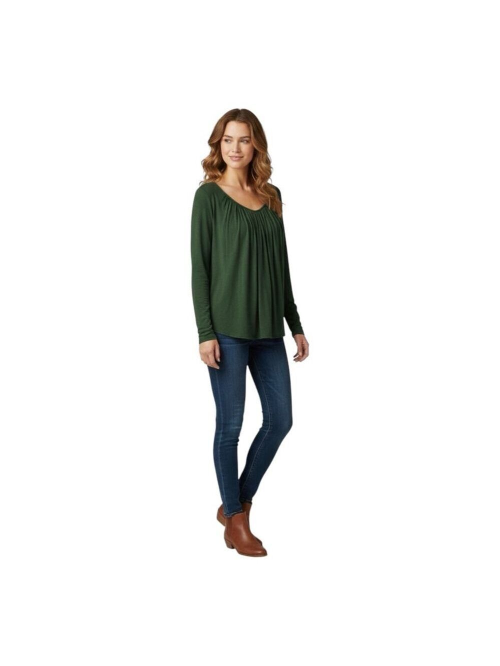 JJ Winks Olive Green Pleated Long Sleeve Top with Built-In Bra Size XL
